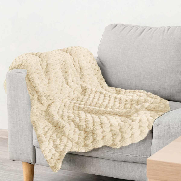 Lush Luxurious Fluffy Faux Rabbit Fur Throw Blanket Cream - Ideal
