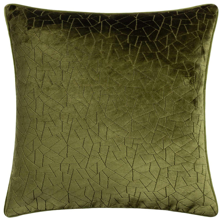 Malans Cut Velvet Olive Cushion Cover 18" x 18" - Ideal