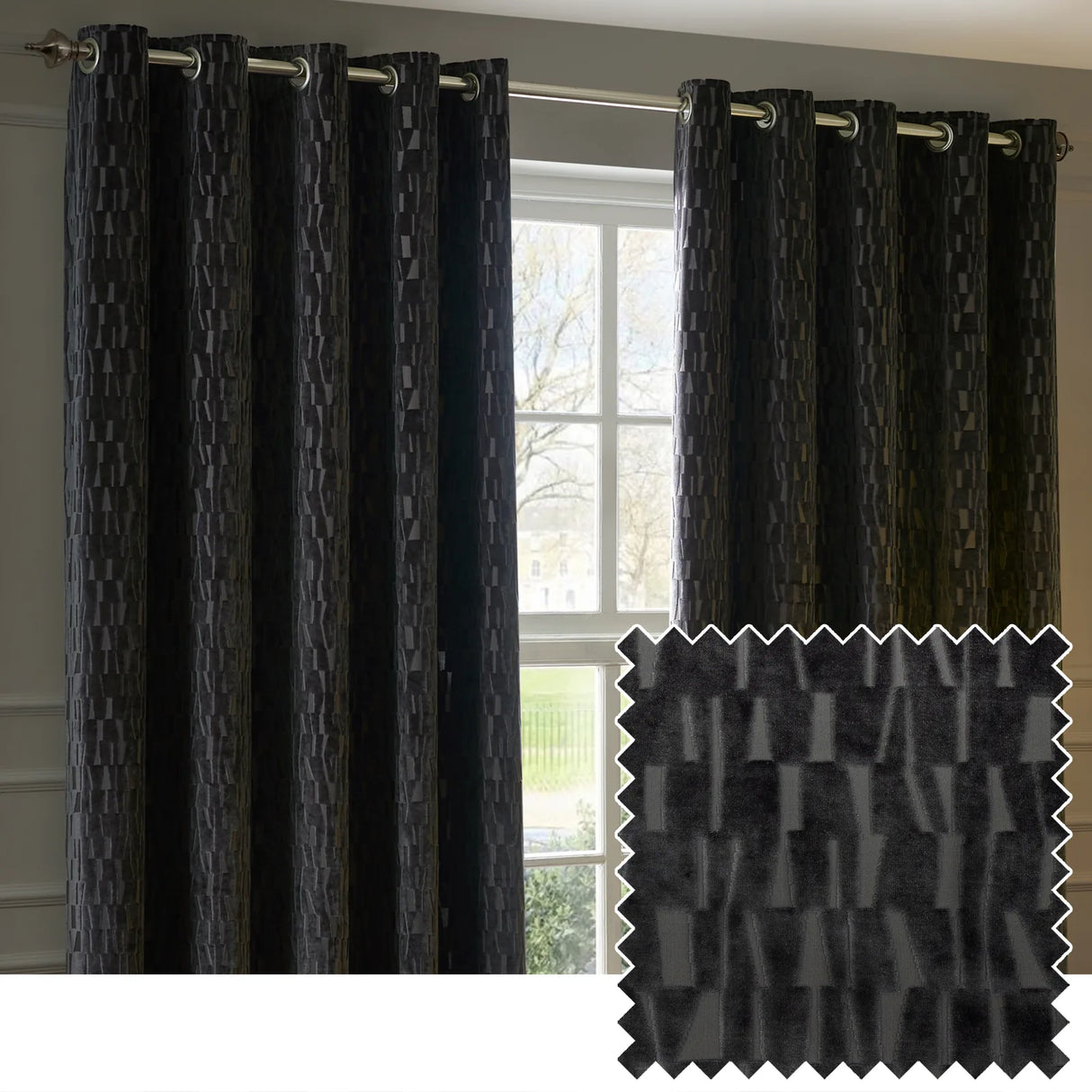 Manhattan Fully Lined Velvet Eyelet Curtains Charcoal - image 2