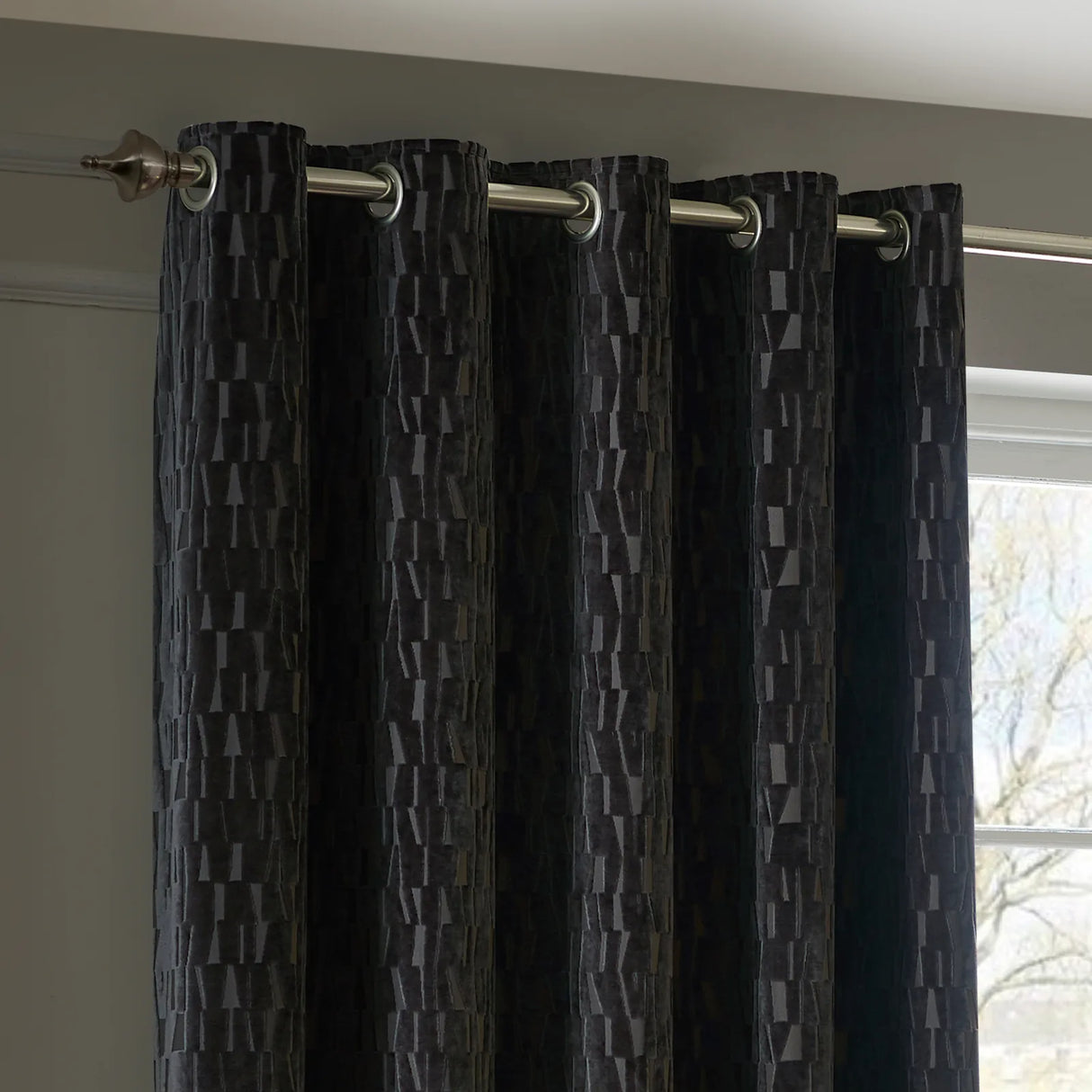 Manhattan Fully Lined Velvet Eyelet Curtains Charcoal - image 4