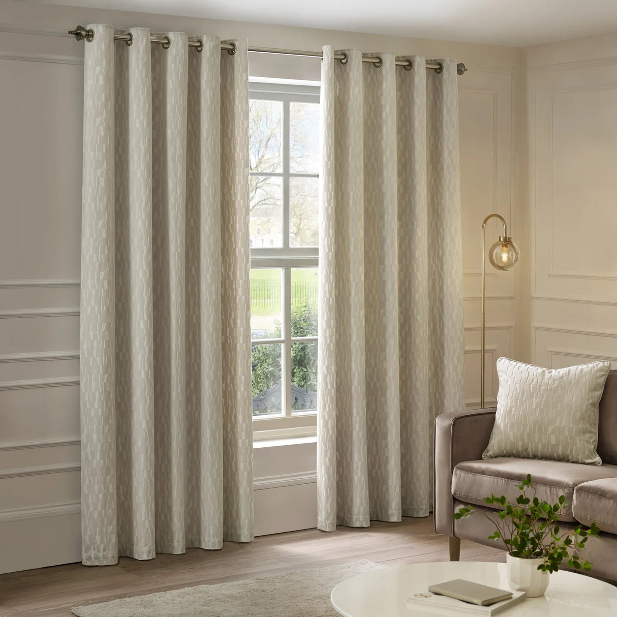 Manhattan Fully Lined Velvet Eyelet Curtains Ivory - image 3