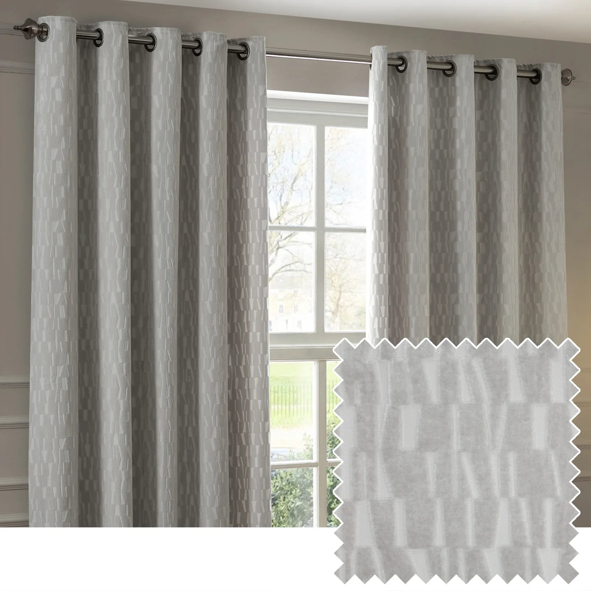 Manhattan Fully Lined Velvet Eyelet Curtains Silver - image 2