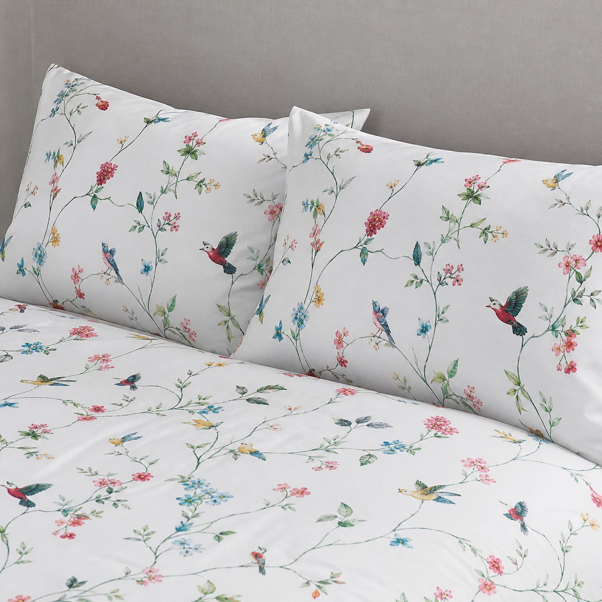 Close-up of matching Mansfield Polycotton Duvet Cover Set pillowcases showing the pattern and fabric detail