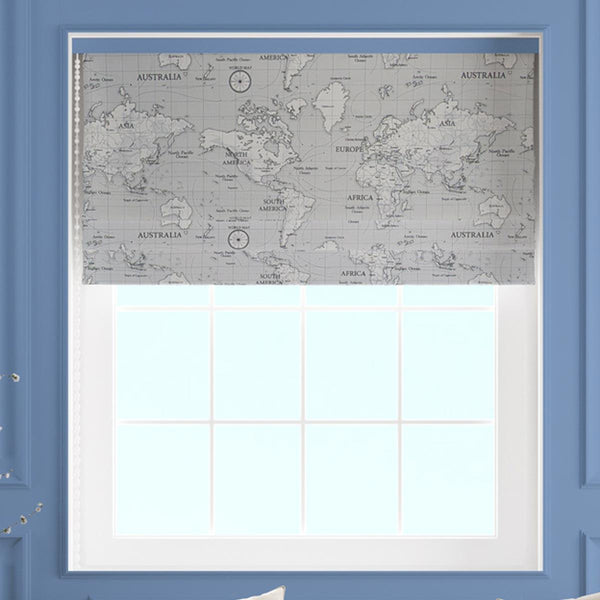 Maps Grey Made To Measure Roman Blind - Ideal