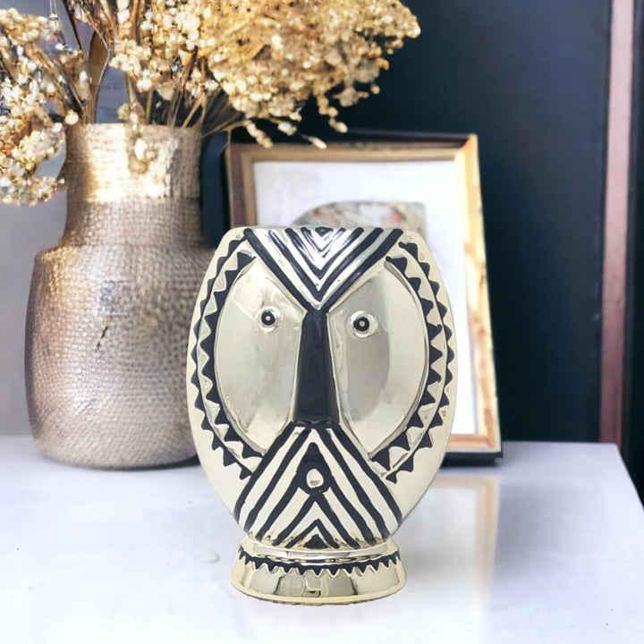 Mara Lion Black and Gold Vase 19cm - Ideal