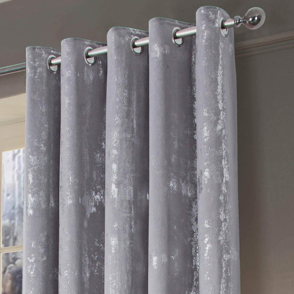Margo Velour Thermal Eyelet Curtains Grey - Ideal