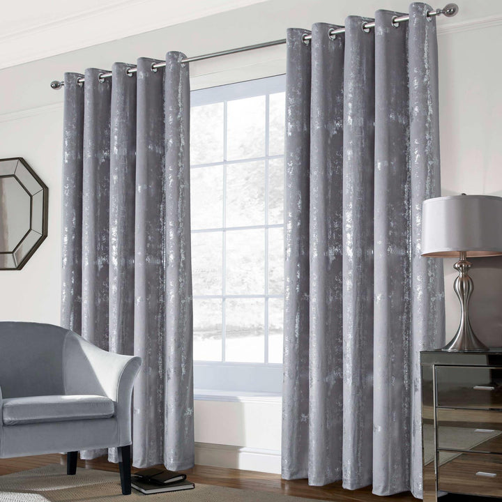Margo Velour Thermal Eyelet Curtains Grey - Ideal