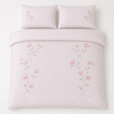 Overhead flat lay of the Margot Polycotton Duvet Cover Set in pink with two matching pillowcases