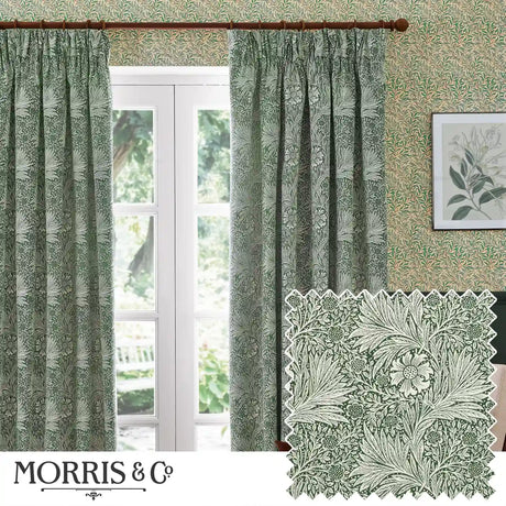 Marigold Leaf Green Thermal Blackout Dimout Pencil Pleat Curtains - additional product view 1