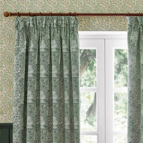 Marigold Leaf Green Thermal Blackout Dimout Pencil Pleat Curtains - additional product view 2