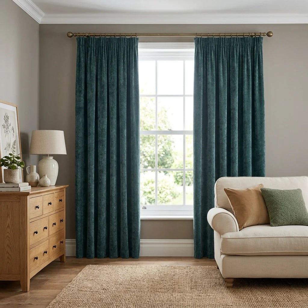 Heavy Lined Marine Velvet Chenille Pencil Pleat Curtains