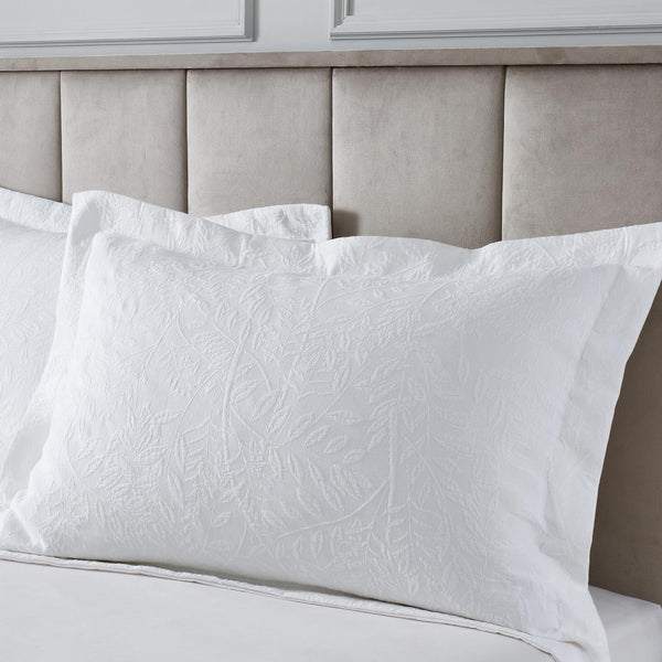 Matelassé Jacquard Leaves Pillowcase Pair White - Ideal