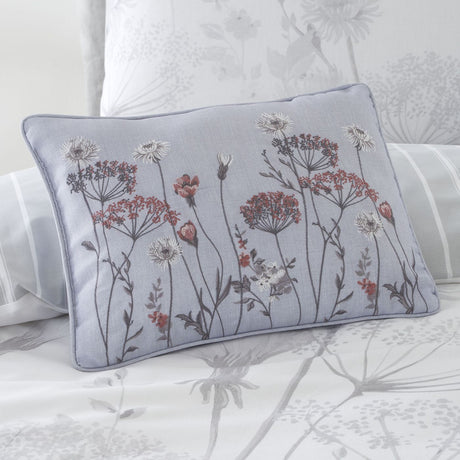 Catherine Lansfield Meadowsweet Floral Embroidered Filled Cushion 30x40cm - Grey