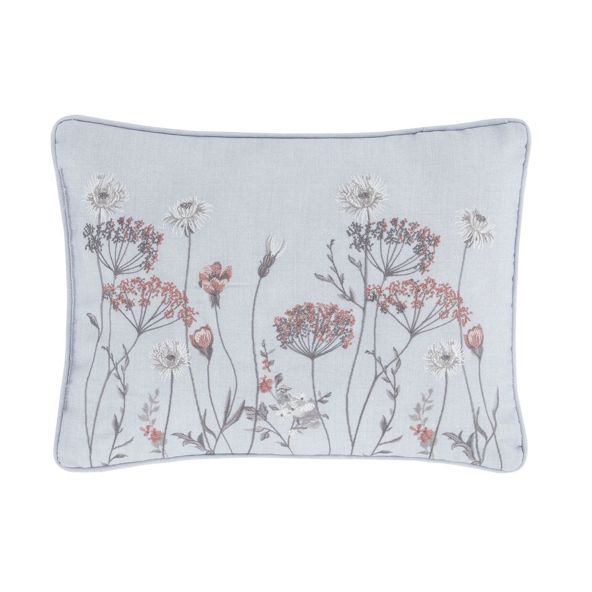 Catherine Lansfield Meadowsweet Floral Embroidered 30x40cm Cushion Grey