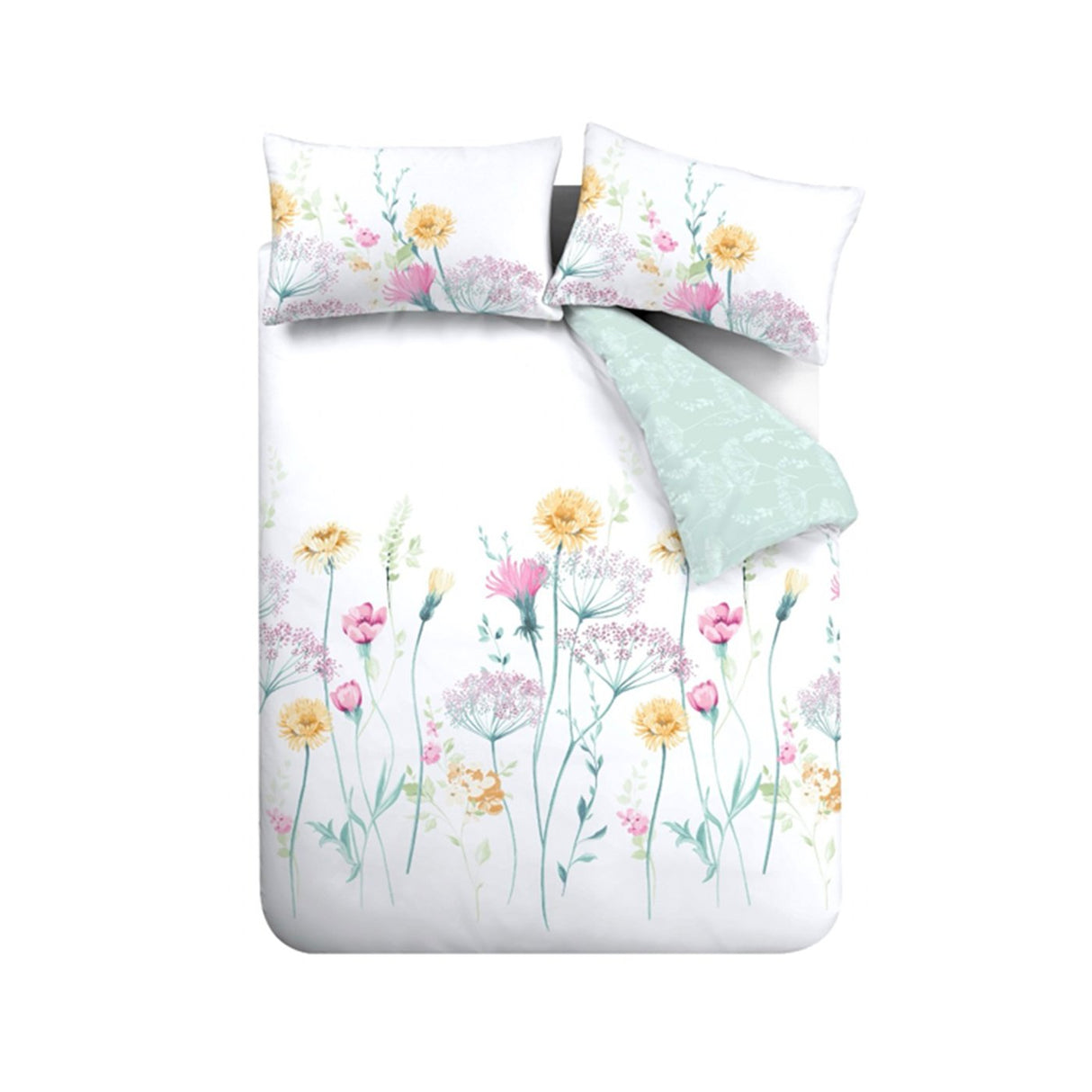 Catherine Lansfield Meadowsweet Floral Reversible Duvet Cover Set with Pillowcase Bright