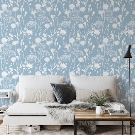 Catherine Lansfield Meadowsweet Floral Wallpaper Blue