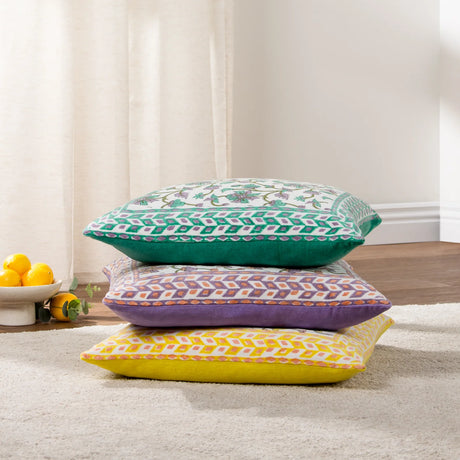 Mentera 100% Cotton Velvet Lilac & Coral Cushion Cover 50cm x 50cm - additional product view 5