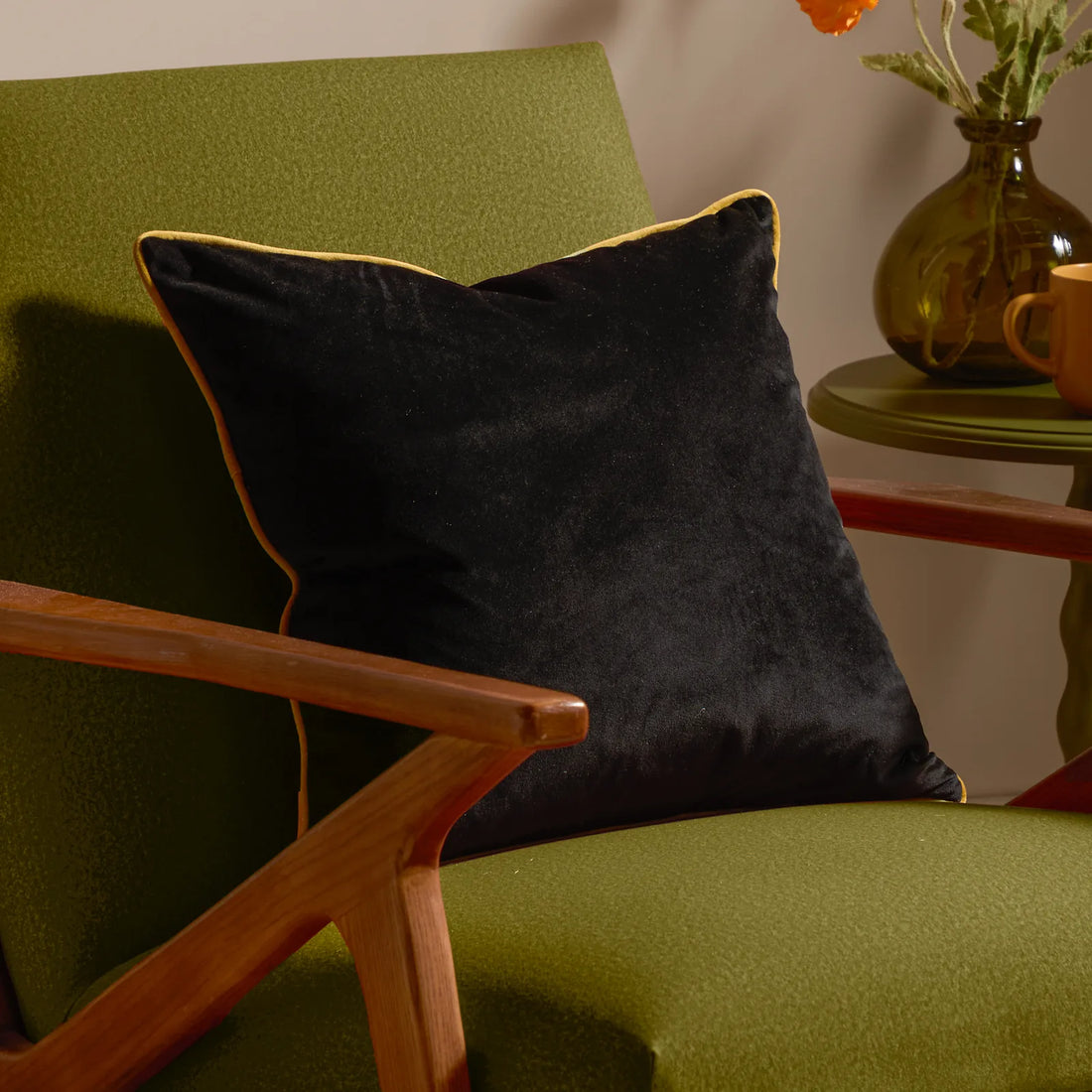 Meridian Velvet Cushion Cover Black/Gold 45 x 45cm
