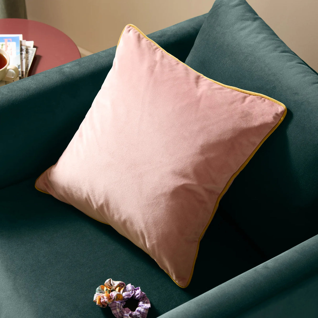 Meridian Velvet Cushion Cover Blush/Gold 45 x 45cm - image 1