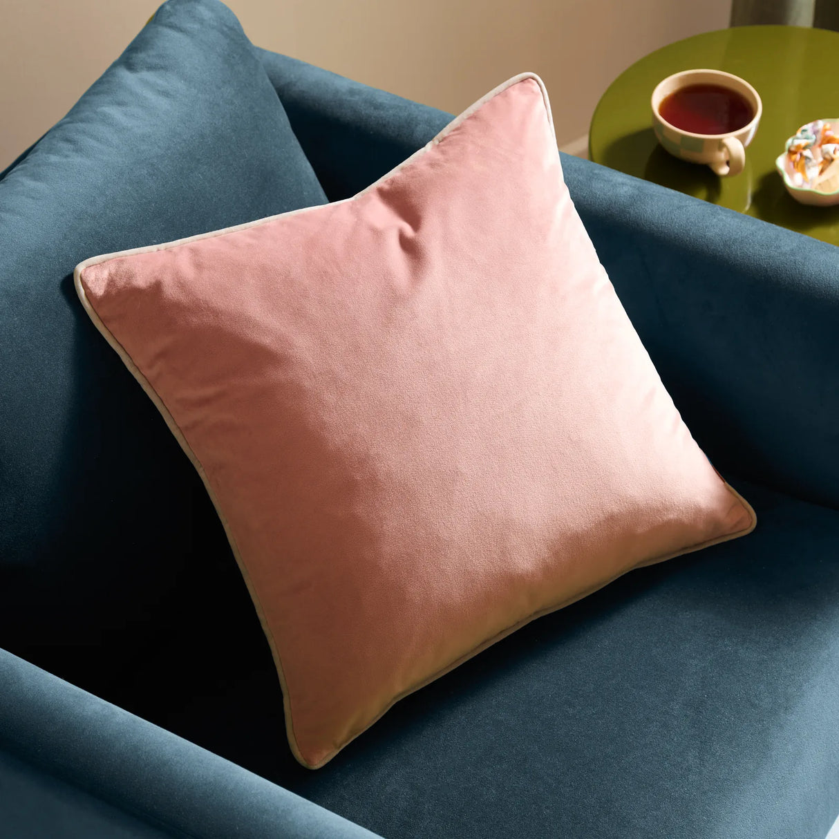 Meridian Velvet Cushion Cover Blush/Grey 45 x 45cm - image 1