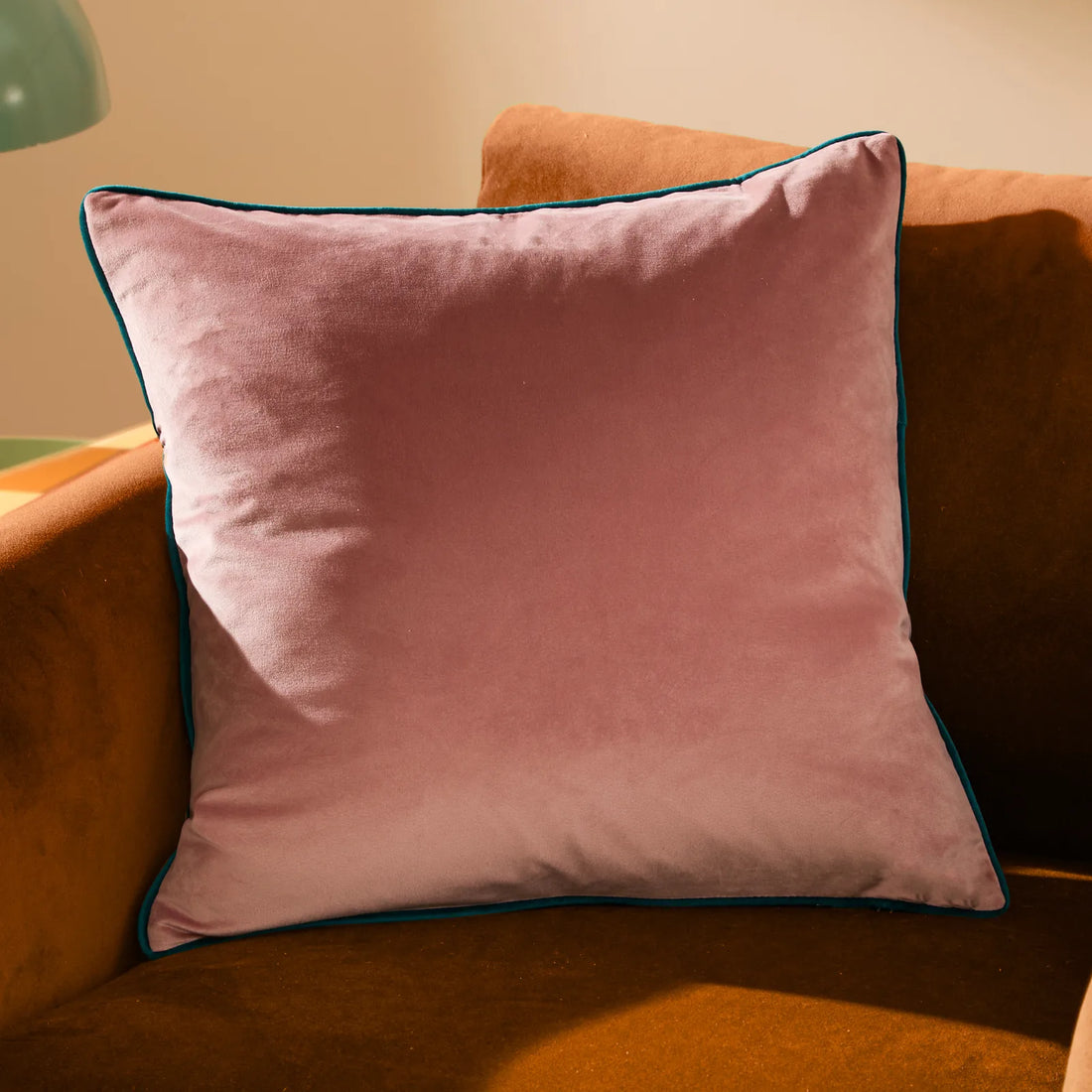 Meridian Velvet Cushion Cover Blush/Teal 45 x 45cm
