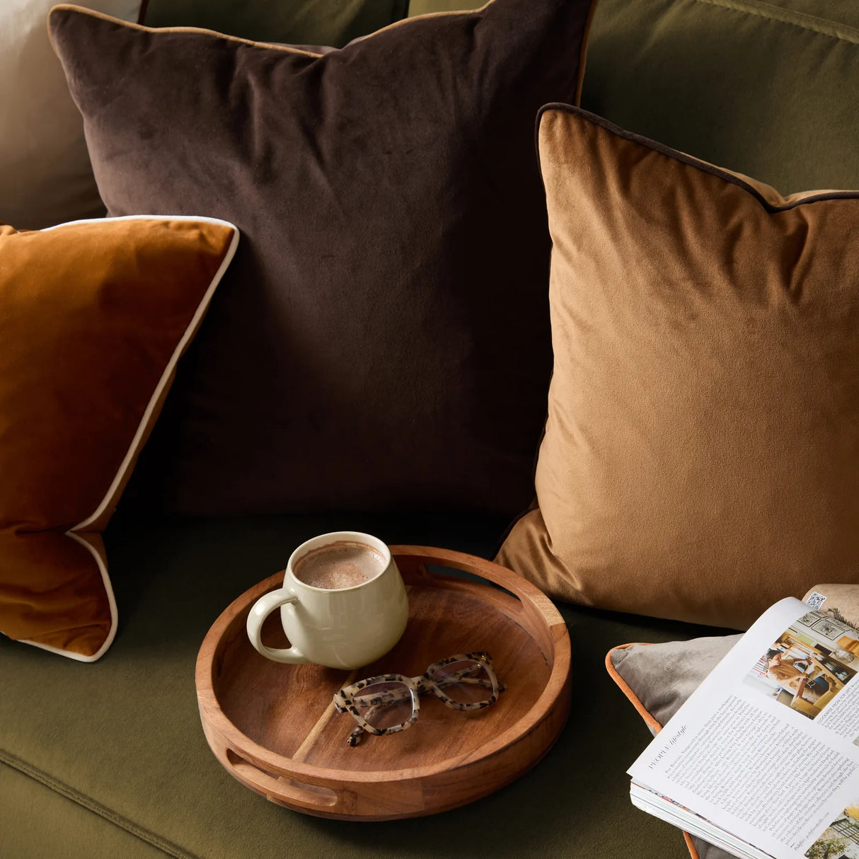 Meridian Velvet Cushion Cover Caramel/Chocolate - image 5