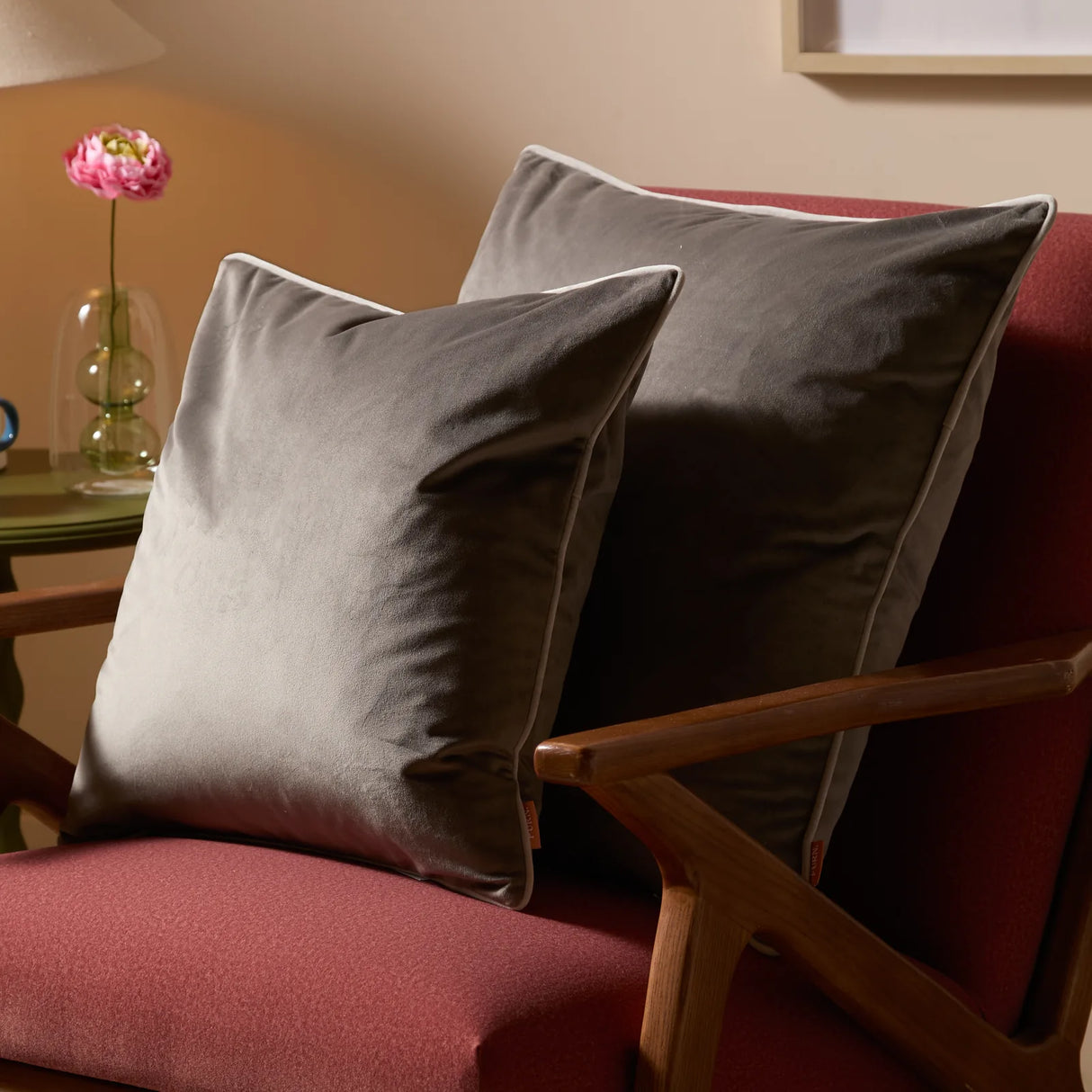 Meridian Velvet Cushion Cover Charcoal/Dove 45 x 45cm - image 5