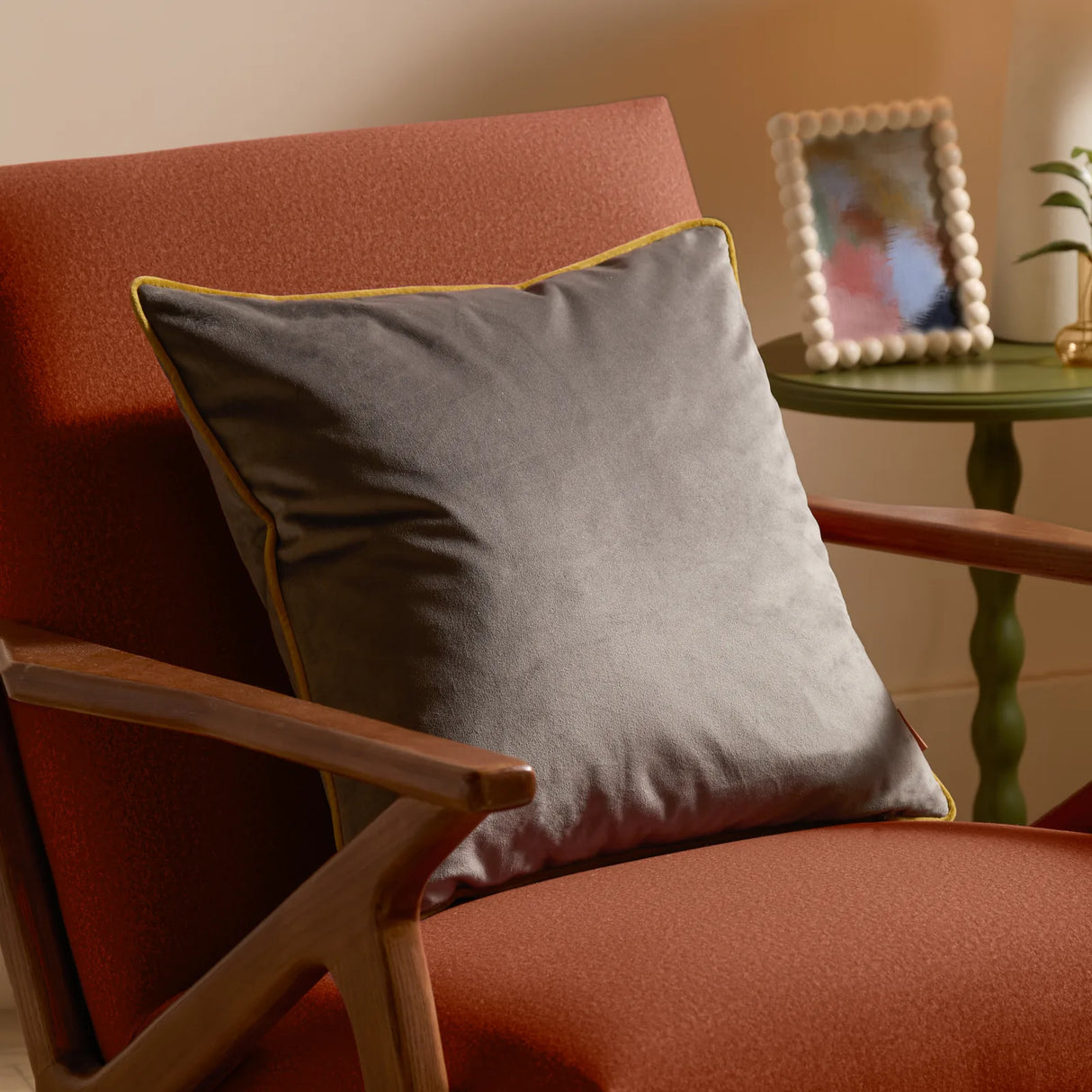 Meridian Velvet Cushion Cover Charcoal/Moss 45 x 45cm - image 1