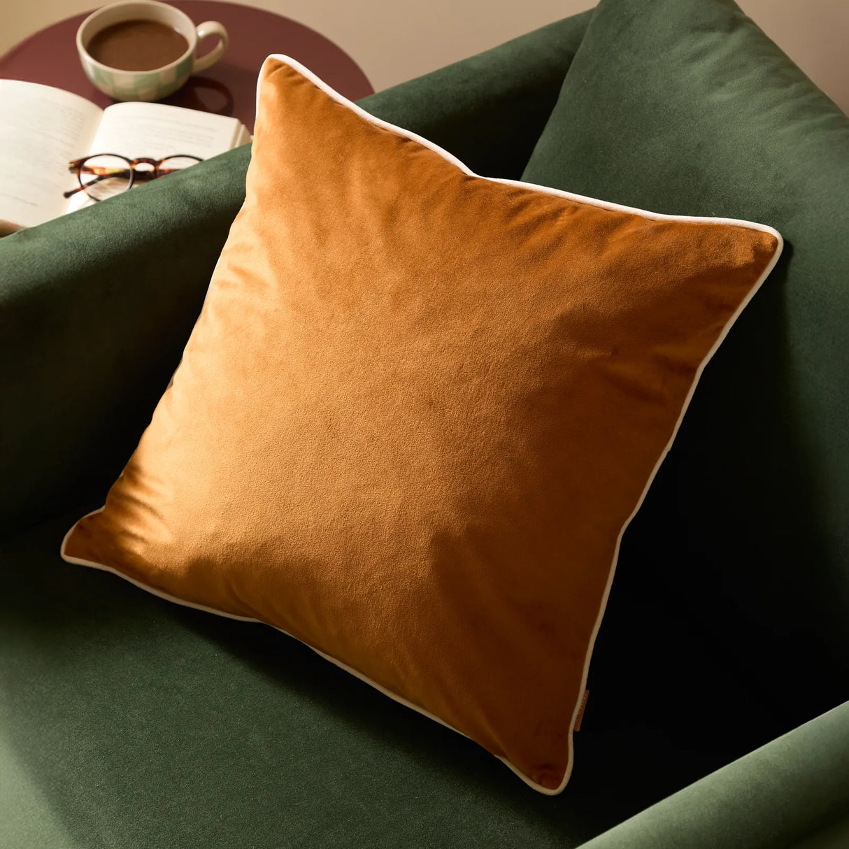 Meridian Velvet Cushion Cover Ginger/Ecru 45 x 45cm - image 1