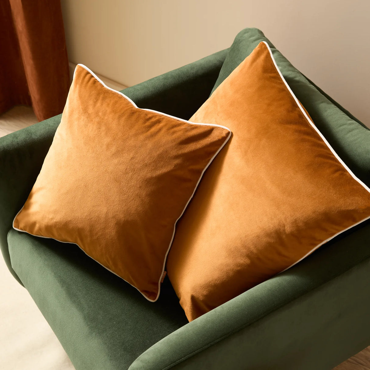 Meridian Velvet Cushion Cover Ginger/Ecru 45 x 45cm - image 5