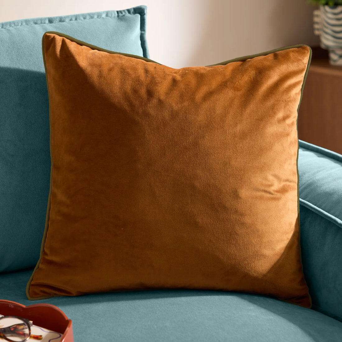 Meridian Velvet Cushion Cover Ginger/Olive