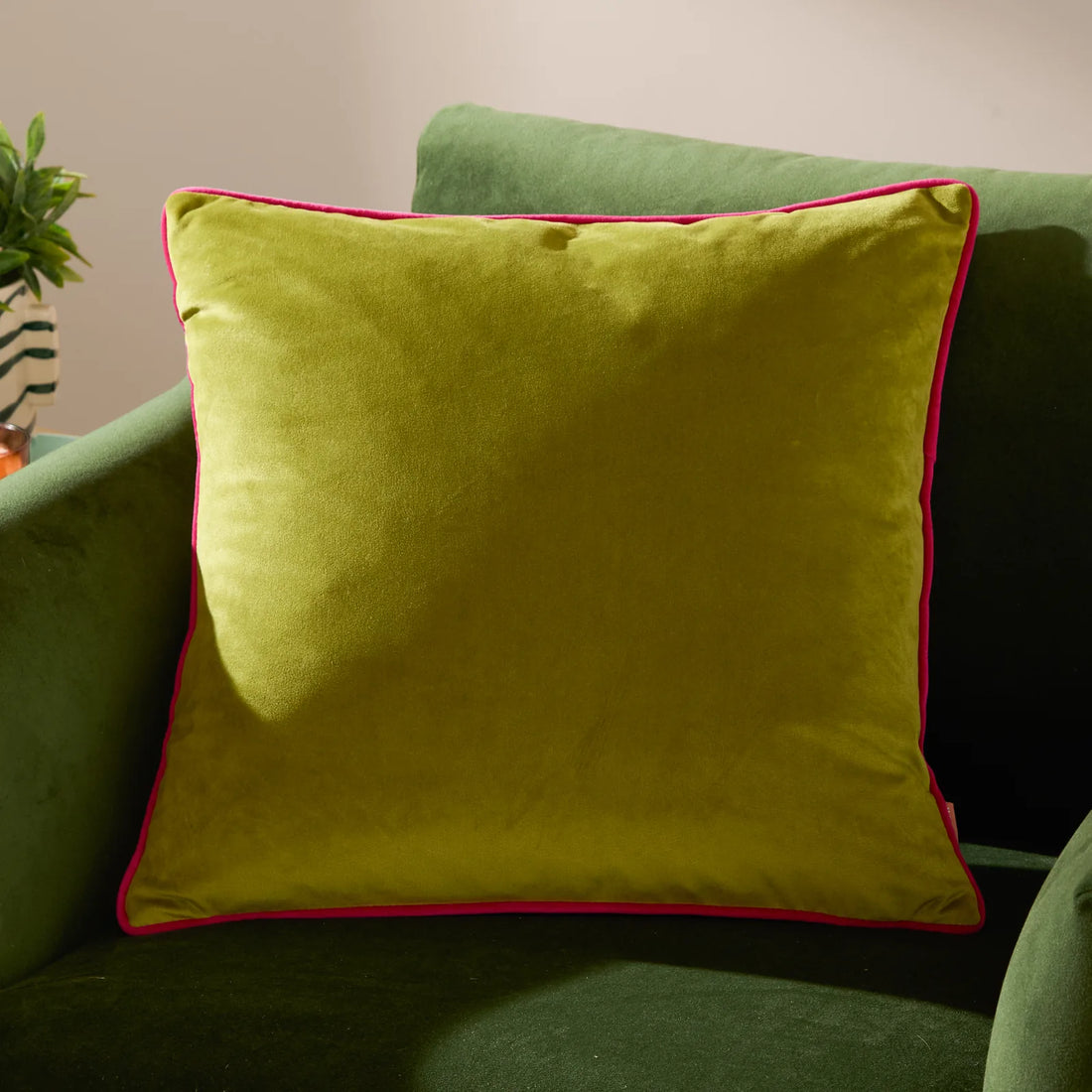 Meridian Velvet Cushion Cover Lime/Hot Pink 45 x 45cm