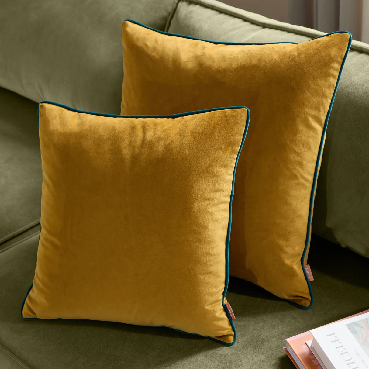 Meridian Velvet Cushion Cover Ochre/Teal - image 7