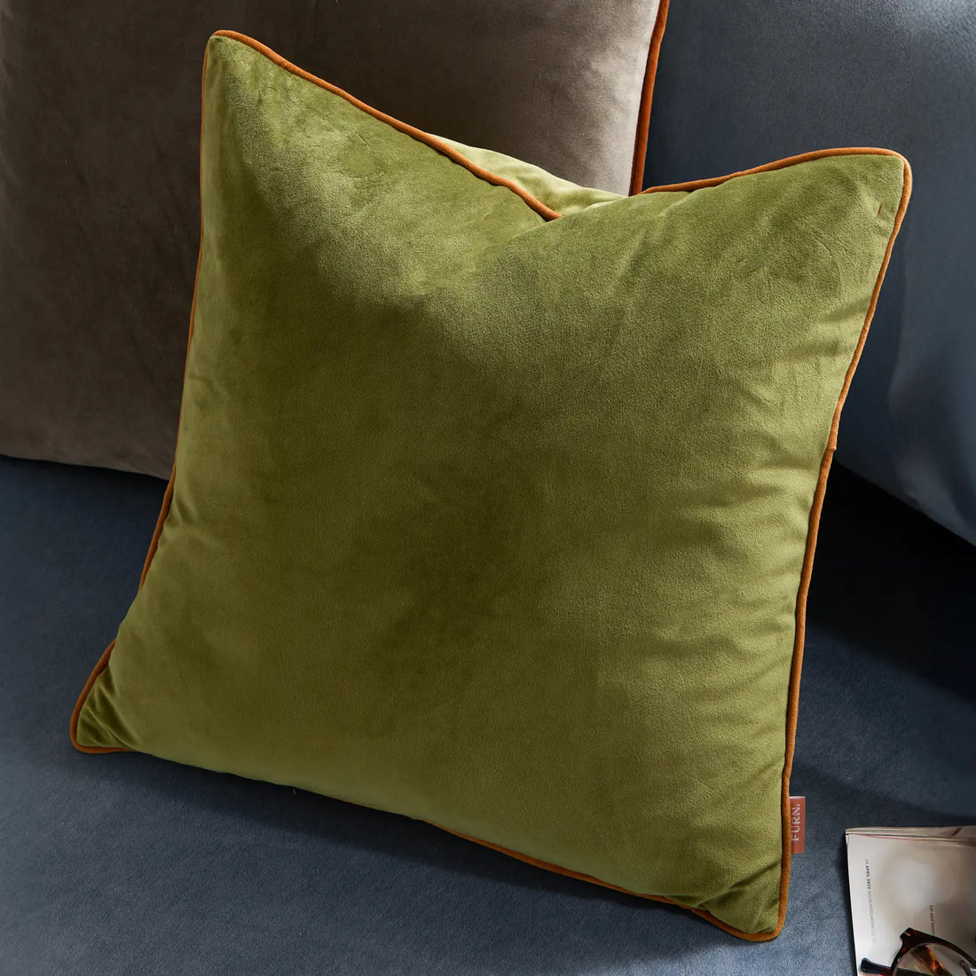 Meridian Velvet Cushion Cover Olive/Ginger