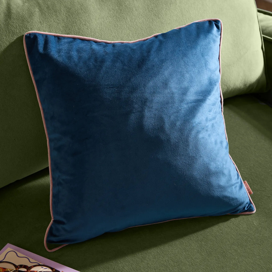 Meridian Velvet Cushion Cover Petrol/Blush 45 x 45cm