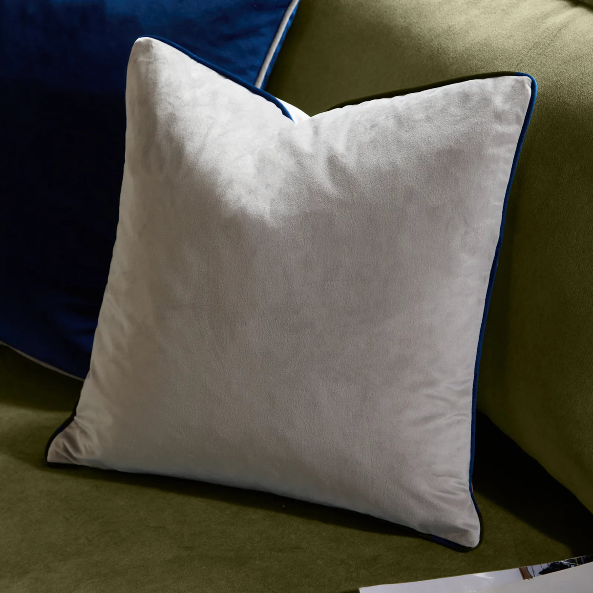 Meridian Velvet Cushion Cover Silver/Navy 45 x 45cm - image 1