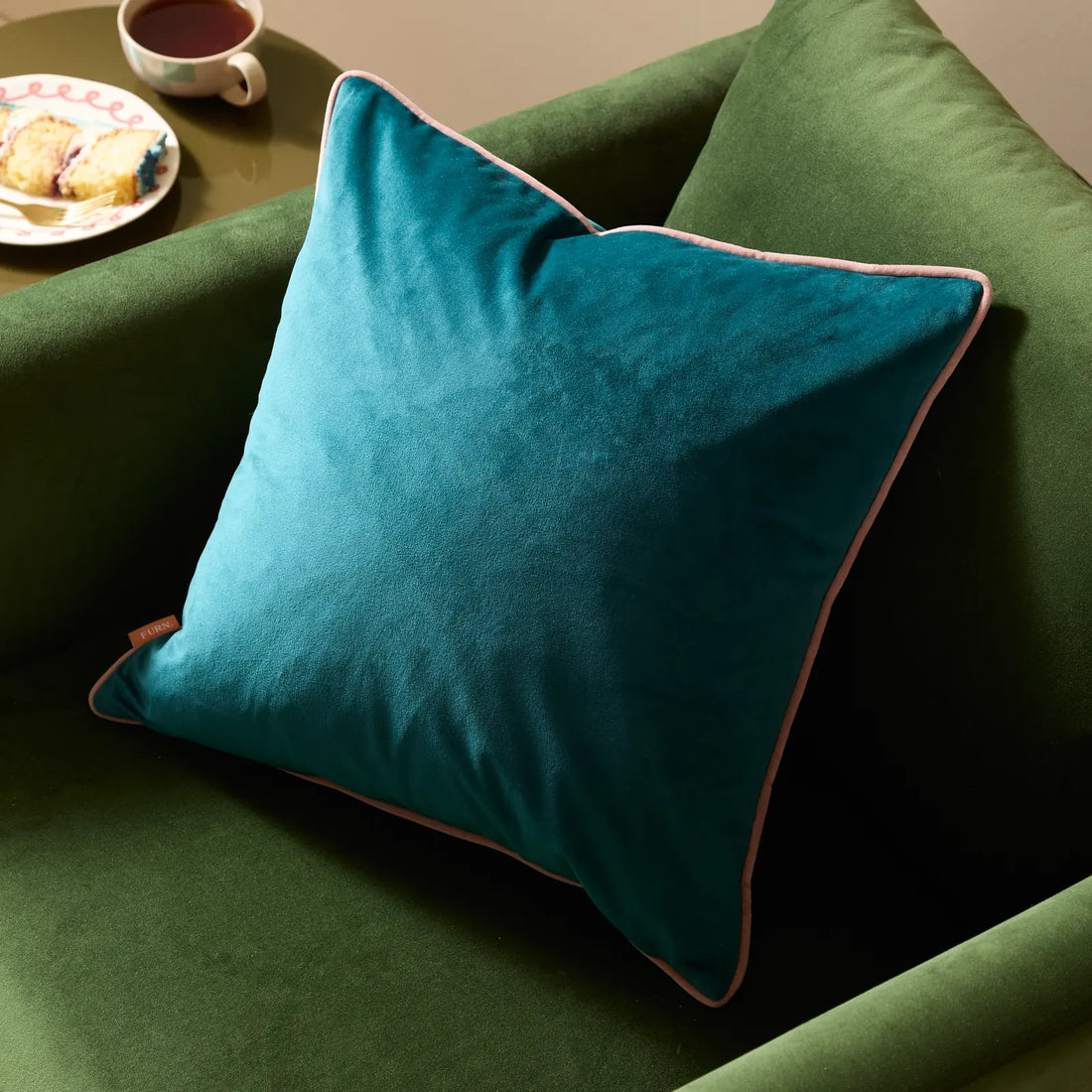 Meridian Velvet Cushion Cover Teal/Blush 45 x 45cm