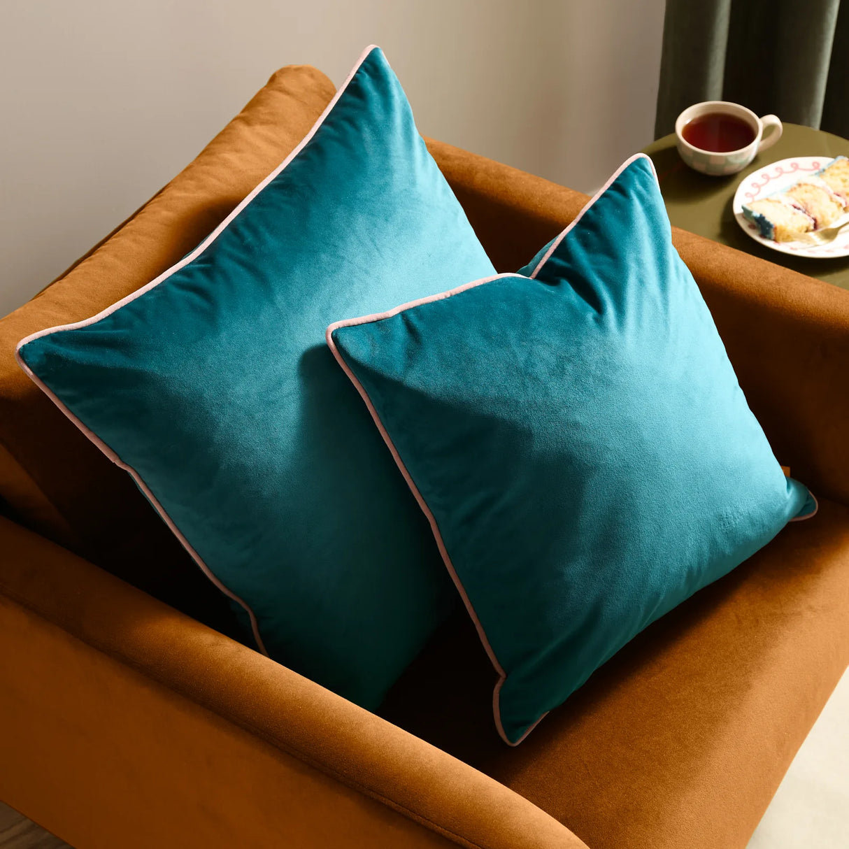 Meridian Velvet Cushion Cover Teal/Blush 45 x 45cm - image 5