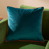 Meridian Velvet Cushion Cover Teal/Clementine 45 x 45cm - image 1