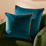 Meridian Velvet Cushion Cover Teal/Clementine 45 x 45cm - image 5