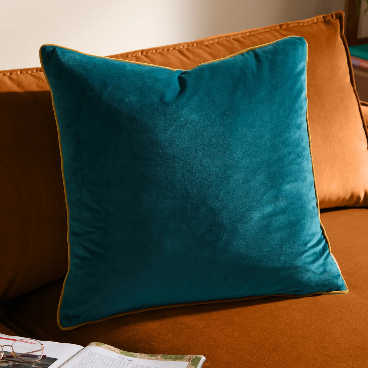 Meridian Velvet Cushion Cover Teal/Ochre - image 1