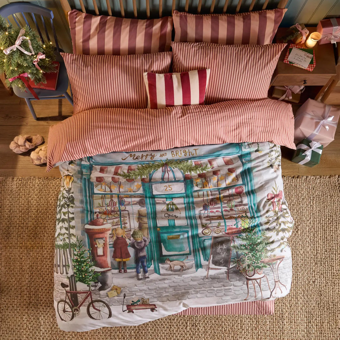 Merry & Bright Reversible Christmas Polycotton Duvet Cover Set