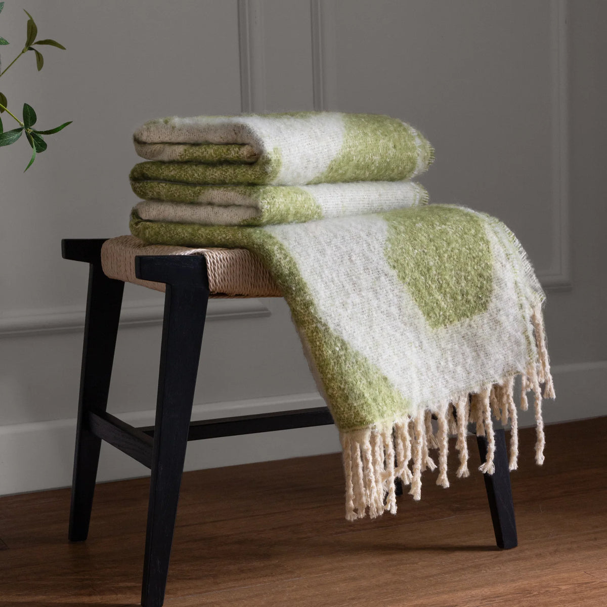 Meta Abstract Woven Tasselled Olive Throw Blanket 130cm x 180cm - additional product view 1