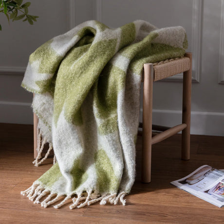 Meta Abstract Woven Tasselled Olive Throw Blanket 130cm x 180cm - additional product view 3