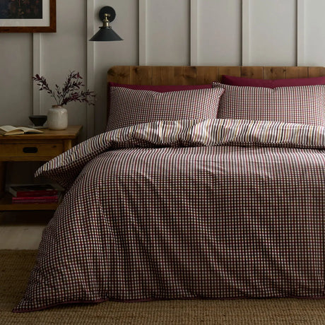 Micro Check Berry 100% Cotton Duvet Cover Set - main product image