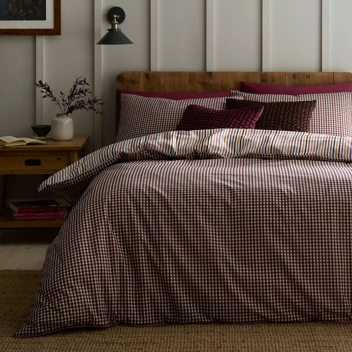 Micro Check Berry 100% Cotton Duvet Cover Set - product image 5