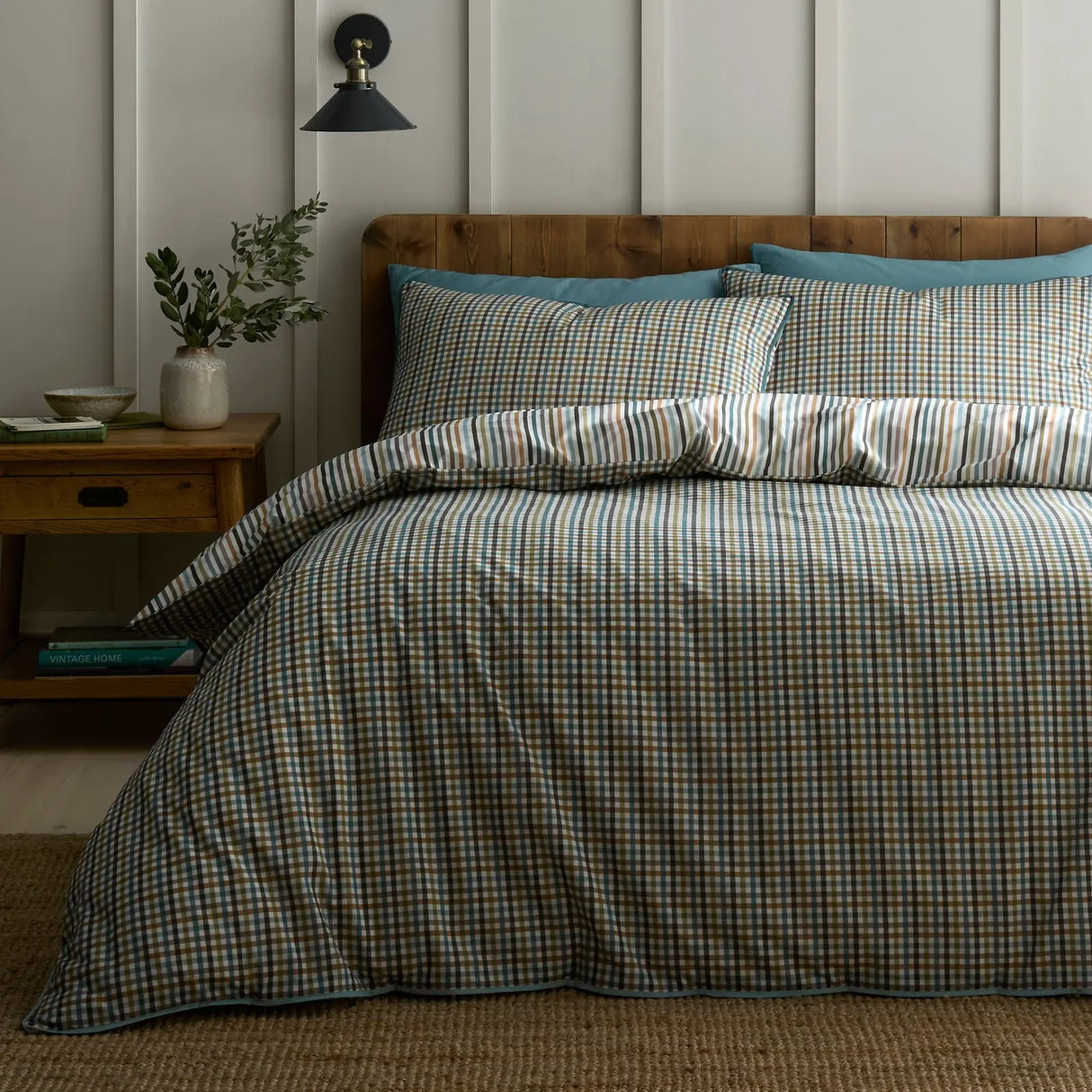 Micro Check Green 100% Cotton Duvet Cover Set - main product image