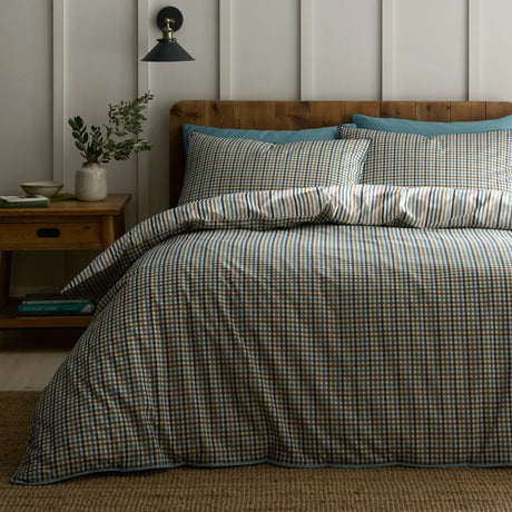 Micro Check Green 100% Cotton Duvet Cover Set - main product image