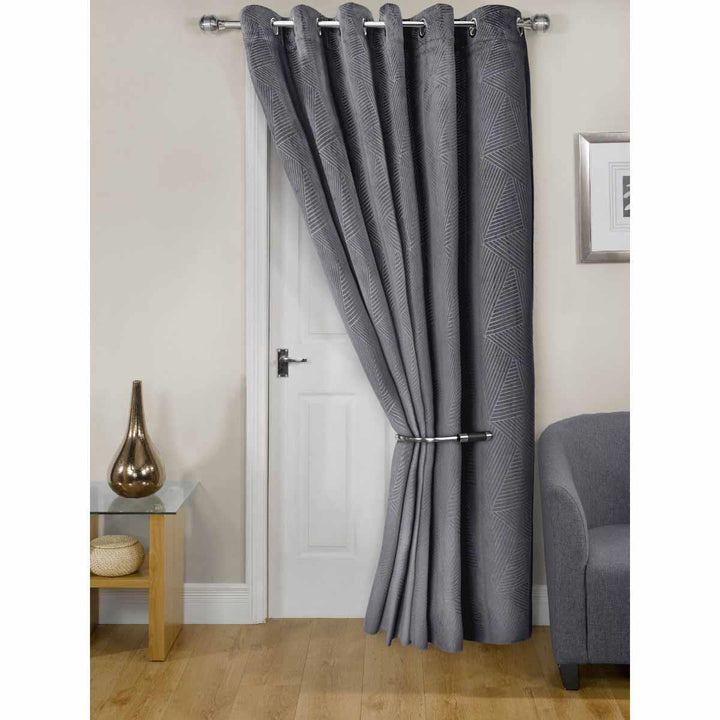 Midnight Thermal Eyelet Door Curtain Embossed Velvet Woven Charcoal Grey - Ideal