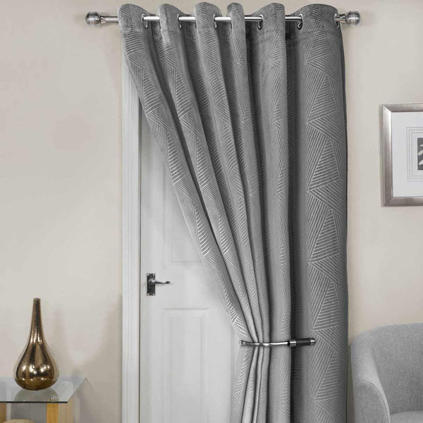 Midnight Thermal Eyelet Door Curtain Embossed Velvet Woven Silver - Ideal